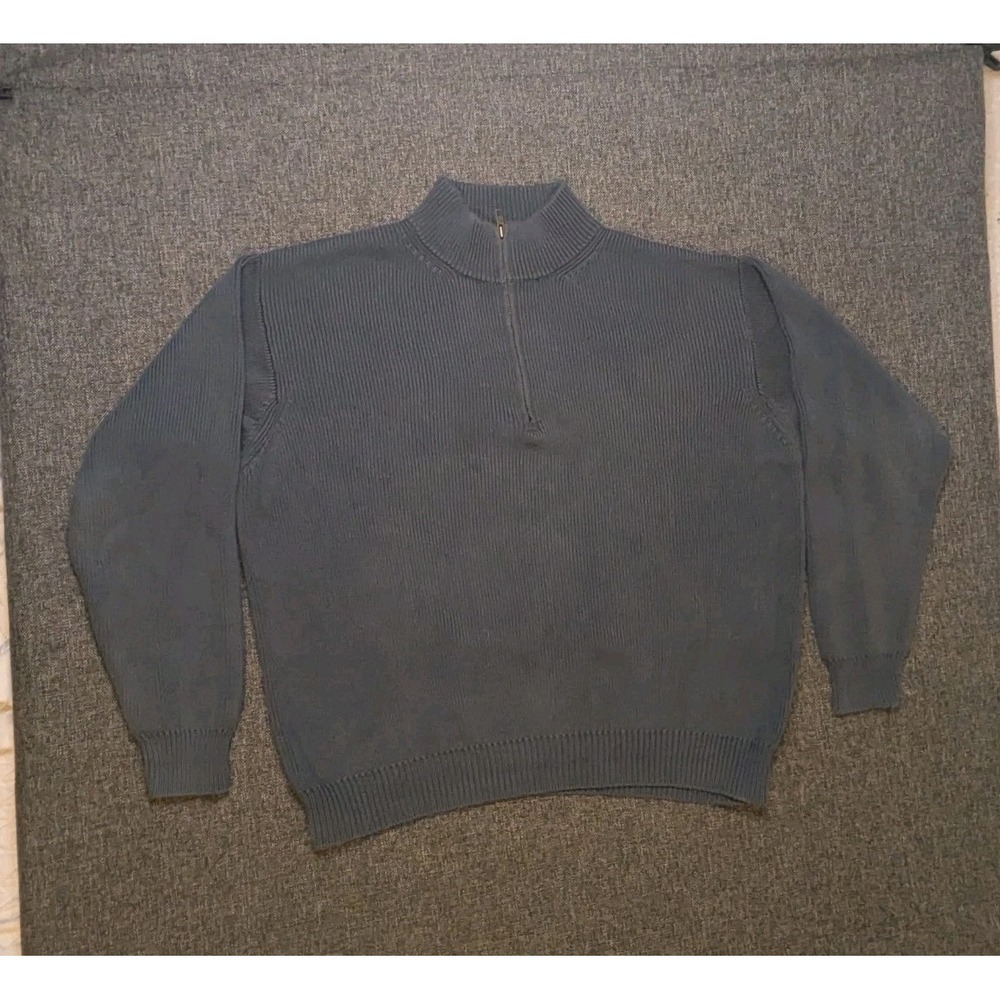 Vintage LL Bean Sweater Mens XL‎ Gray Cotton Mock 1/4 Zip Pullover Sweatshirt